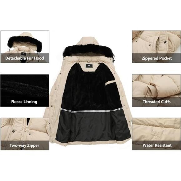 Women's Winter Coat Long Waterproof Parka - Warm Snow Jacket f - Picture 6 of 7